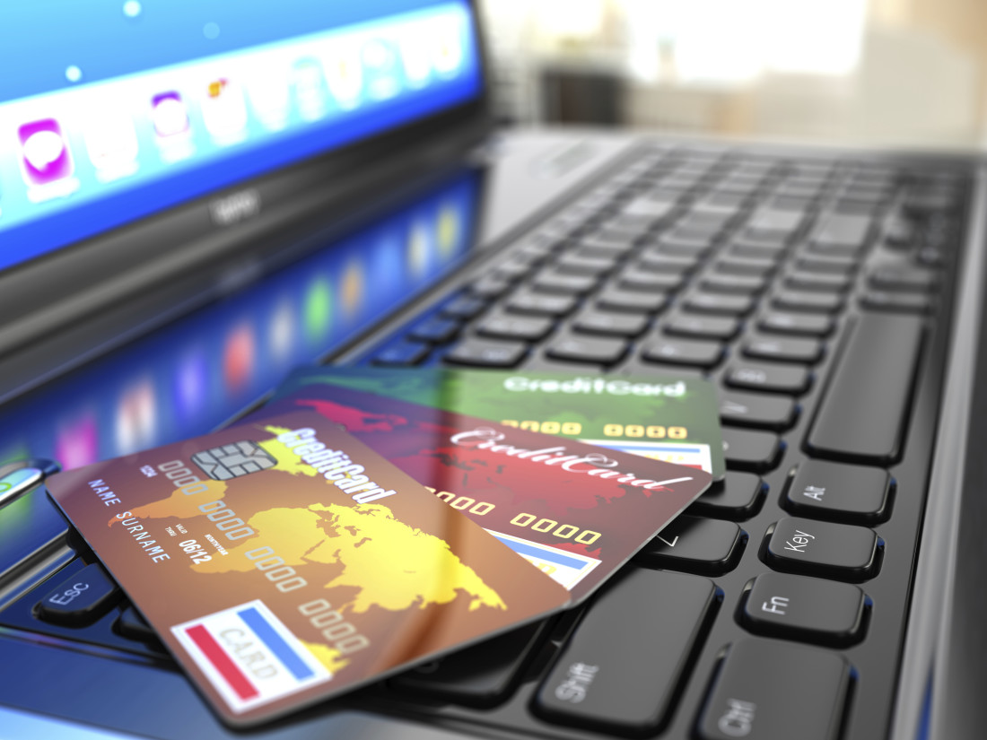 Credit cards on a laptop