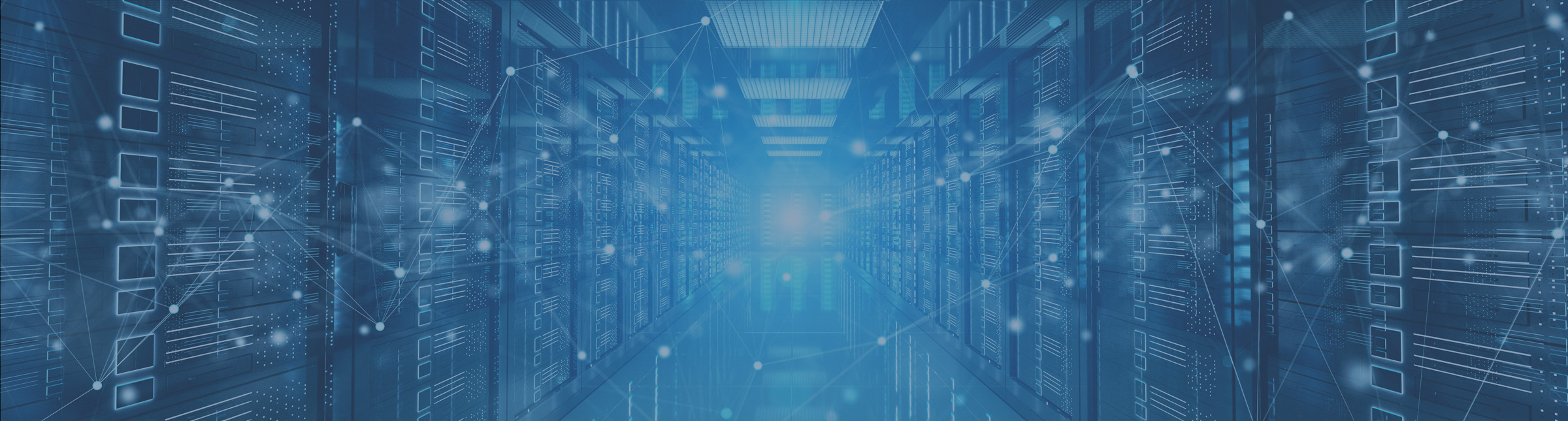 Room of computer servers with line work overlaid on top